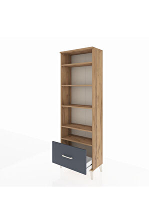 Arges Dolap 5 Raflı Tek Çekmeceli 60x30x182 Çam-Antrasit