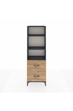 Arges Dolap 3 Raflı 2 Çekmeceli 60x30x182 Antrasit-Çam