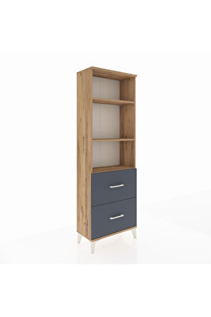 Arges Dolap 3 Raflı 2 Çekmeceli 60x30x182 Çam-Antrasit