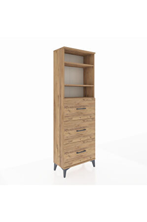 Arges Dolap 3 Raflı 3 Çekmeceli 60x30x182 Çam-Çam