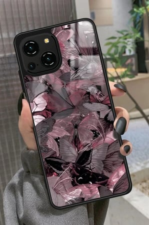 Reeder S23 Pro Max Uyumlu Pembe Kelebek Tasarımlı Parlak Silikon Kılıf