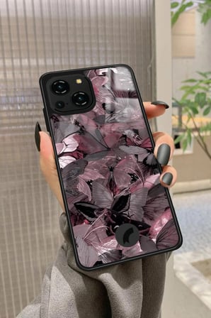 Reeder S23 Pro Max Uyumlu Pembe Kelebek Tasarımlı Parlak Silikon Kılıf