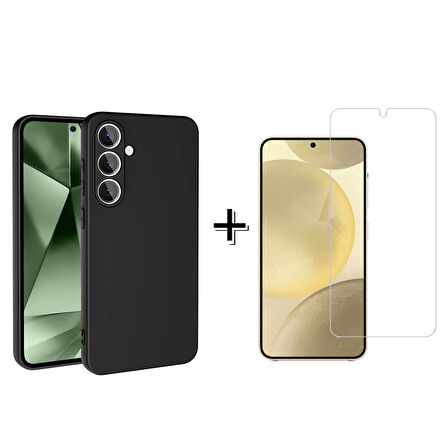 Forzacase Samsung Galaxy S24 FE Liquid İçi Kadife Lansman Silikon Kılıf + Temperli Cam Koruyucu