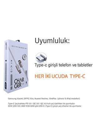 Samsung S24 FE S24 Ultra S24+ Plus S24 Hızlı Şarj Kablosu Type-C Şarj Kablosu 60W HIZLI
