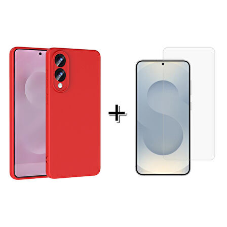 Forzacase Samsung Galaxy S25 Edge Liquid Kadife Lansman Silikon Kılıf + Temperli Cam Ekran Koruyucu