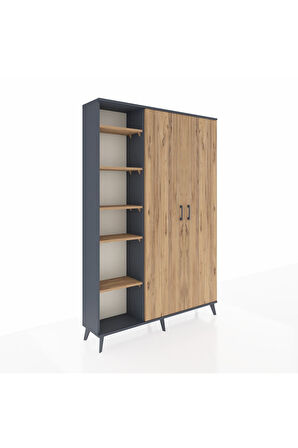 Arges Dolap 7 Raflı 2 Kapaklı Tek Askılı 132x30x195 Antrasit-Çam/Çam