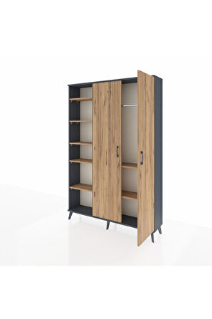 Arges Dolap 7 Raflı 2 Kapaklı Tek Askılı 132x30x195 Antrasit-Çam/Çam