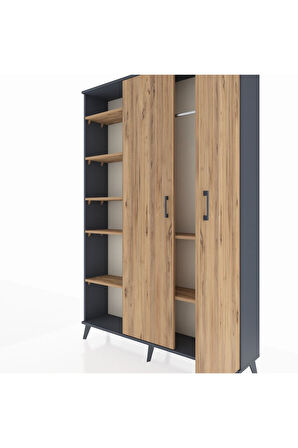 Arges Dolap 7 Raflı 2 Kapaklı Tek Askılı 132x30x195 Antrasit-Çam/Çam