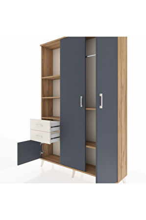 Arges Dolap 5 Raflı 2 Çekmeceli Tek Askılı 132x30x195 Çam-Antrasit/Aytaşı