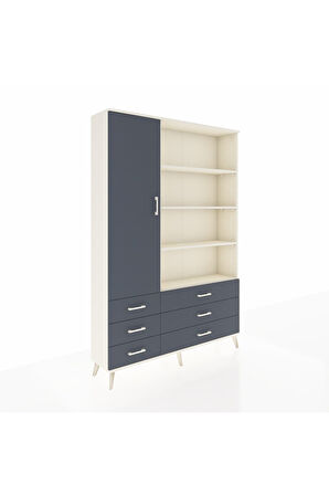 Arges Dolap 8 Raflı 6 Çekmeceli Tek Kapaklı  132x30x195 Aytaşı-Antrasit/Antrasit