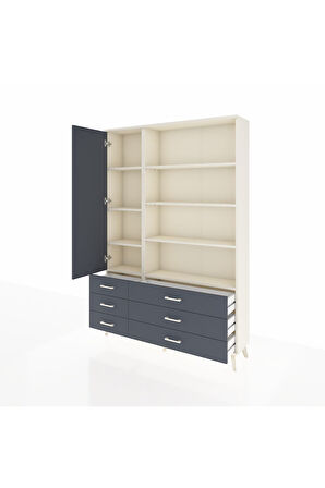 Arges Dolap 8 Raflı 6 Çekmeceli Tek Kapaklı  132x30x195 Aytaşı-Antrasit/Antrasit