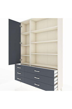 Arges Dolap 8 Raflı 6 Çekmeceli Tek Kapaklı  132x30x195 Aytaşı-Antrasit/Antrasit