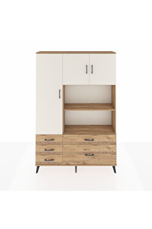 Arges Dolap 7 Raflı 5 Çekmeceli 3 Kapaklı 132x30x195 Çam-Aytaşı/Çam
