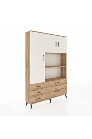 Arges Dolap 7 Raflı 5 Çekmeceli 3 Kapaklı 132x30x195 Çam-Aytaşı/Çam