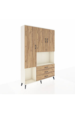 Arges Dolap 6 Raflı 3 Çekmeceli 3 Kapaklı 132x30x195 Aytaşı-Çam/Çam