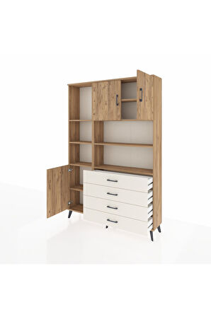 Arges Dolap 8 Raflı 4 Çekmeceli 3 Kapaklı 132x30x195 Çam-Çam/Aytaşı