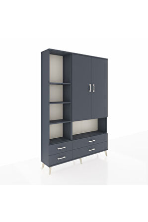 Arges Dolap 8 Raflı 4 Çekmeceli 2 Kapaklı 132x30x195 Antrasit-Antrasit/Antrasit