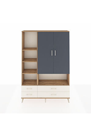 Arges Dolap 8 Raflı 4 Çekmeceli 2 Kapaklı 132x30x195 Çam-Antrasit/Aytaşı