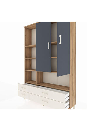 Arges Dolap 8 Raflı 4 Çekmeceli 2 Kapaklı 132x30x195 Çam-Antrasit/Aytaşı