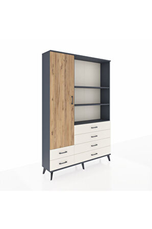 Arges Dolap 7 Raflı 6 Çekmeceli Tek Kapaklı  132x30x195 Antrasit-Çam/Aytaşı