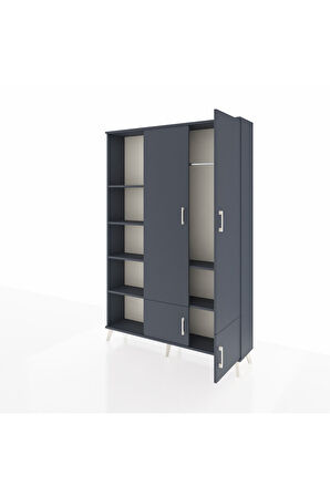 Arges Dolap 6 Raflı 4 Kapaklı Tek Askılı 132x30x195 Antrasit-Antrasit/Antrasit