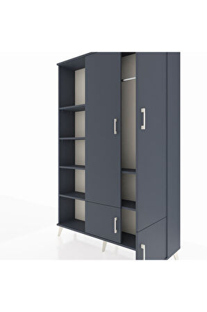 Arges Dolap 6 Raflı 4 Kapaklı Tek Askılı 132x30x195 Antrasit-Antrasit/Antrasit