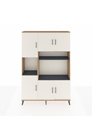 Arges Dolap 9 Raflı 6 Kapaklı 132x30x195 Çam-Aytaşı/Antrasit