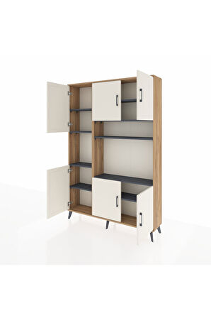 Arges Dolap 9 Raflı 6 Kapaklı 132x30x195 Çam-Aytaşı/Antrasit