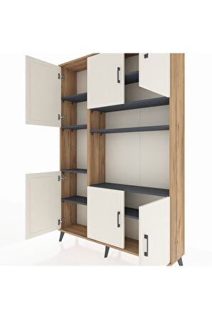 Arges Dolap 9 Raflı 6 Kapaklı 132x30x195 Çam-Aytaşı/Antrasit