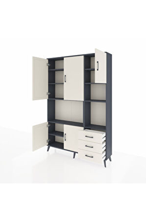 Arges Dolap 9 Raflı 3 Çekmeceli 5 Kapaklı 132x30x195 Antrasit-Aytaşı/Aytaşı