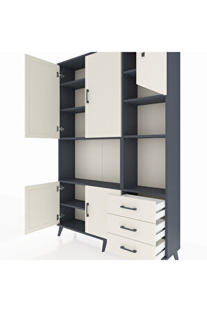Arges Dolap 9 Raflı 3 Çekmeceli 5 Kapaklı 132x30x195 Antrasit-Aytaşı/Aytaşı