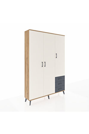 Arges Dolap 6 Raflı 3 Çekmeceli Tek Askılı 132x30x195 Çam-Aytaşı/Antrasit