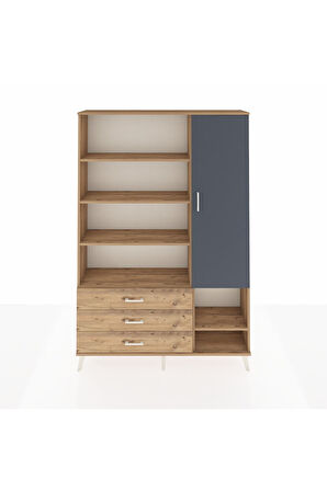 Arges Dolap 9 Raflı 3 Çekmeceli Tek Kapaklı  132x30x195 Çam-Antrasit/Çam
