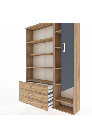 Arges Dolap 9 Raflı 3 Çekmeceli Tek Kapaklı  132x30x195 Çam-Antrasit/Çam