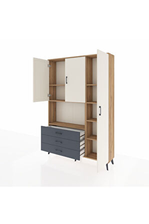 Arges Dolap 7 Raflı 3 Çekmeceli 3 Kapaklı 132x30x195 Çam-Aytaşı/Antrasit