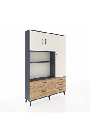 Arges Dolap 7 Raflı 5 Çekmeceli 3 Kapaklı 132x30x195 Antrasit-Aytaşı/Çam
