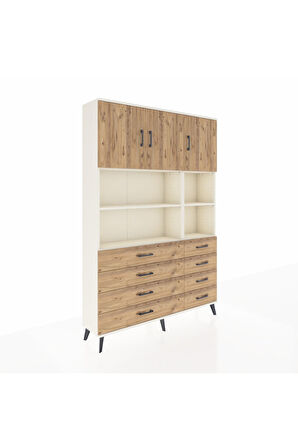Arges Dolap 8 Raflı 8 Çekmeceli 3 Kapaklı 132x30x195 Aytaşı-Çam/Çam