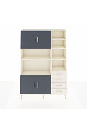 Arges Dolap 9 Raflı 4 Çekmeceli 4 Kapaklı 132x30x195 Aytaşı-Antrasit/Aytaşı