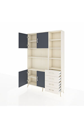 Arges Dolap 9 Raflı 4 Çekmeceli 4 Kapaklı 132x30x195 Aytaşı-Antrasit/Aytaşı