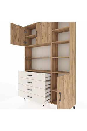 Arges Dolap 9 Raflı 4 Çekmeceli 3 Kapaklı 132x30x195 Çam-Çam/Aytaşı