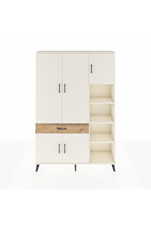 Arges Dolap 10 Raflı Tek Çekmeceli 5 Kapaklı 132x30x195 Aytaşı-Aytaşı/Çam