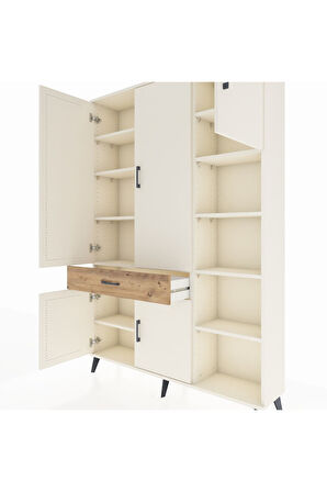 Arges Dolap 10 Raflı Tek Çekmeceli 5 Kapaklı 132x30x195 Aytaşı-Aytaşı/Çam