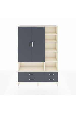 Arges Dolap 10 Raflı 4 Çekmeceli 2 Kapaklı 132x30x195 Aytaşı-Antrasit/Antrasit