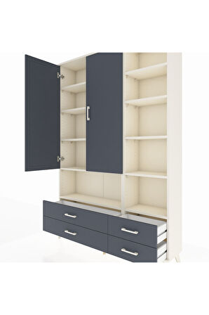 Arges Dolap 10 Raflı 4 Çekmeceli 2 Kapaklı 132x30x195 Aytaşı-Antrasit/Antrasit