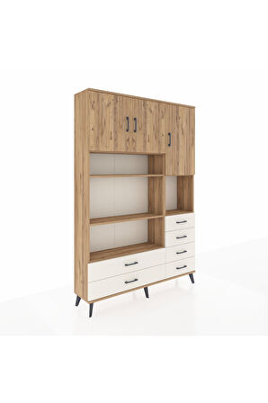 Arges Dolap 9 Raflı 6 Çekmeceli 3 Kapaklı 132x30x195 Çam-Çam/Aytaşı