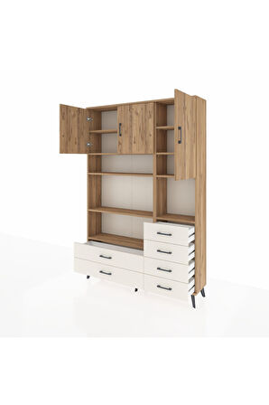 Arges Dolap 9 Raflı 6 Çekmeceli 3 Kapaklı 132x30x195 Çam-Çam/Aytaşı