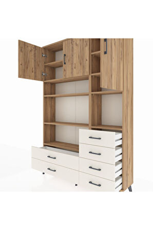 Arges Dolap 9 Raflı 6 Çekmeceli 3 Kapaklı 132x30x195 Çam-Çam/Aytaşı