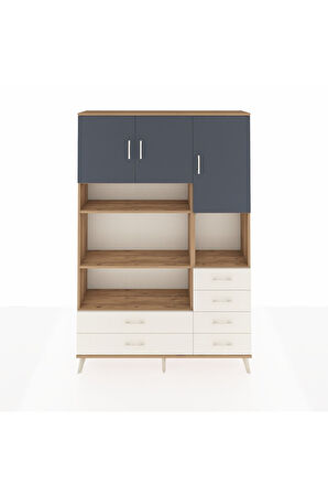 Arges Dolap 9 Raflı 6 Çekmeceli 3 Kapaklı 132x30x195 Çam-Antrasit/Aytaşı