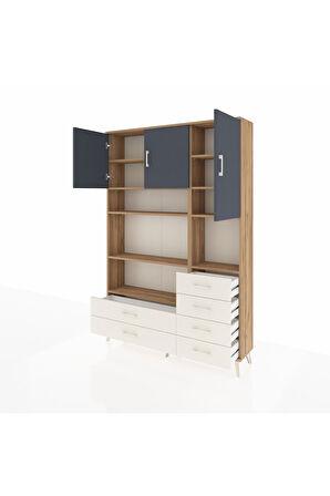 Arges Dolap 9 Raflı 6 Çekmeceli 3 Kapaklı 132x30x195 Çam-Antrasit/Aytaşı