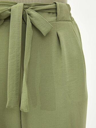 Beli Lastikli Bağlama Detaylı Gabardin Kumaş Kadın Pantolon